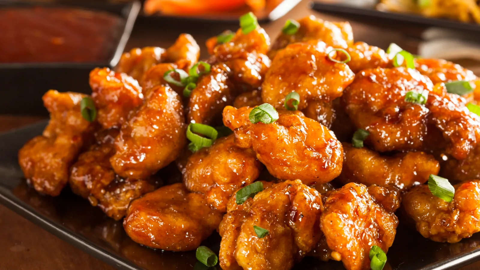 Asian orange chicken with a Chinese-style sticky glaze