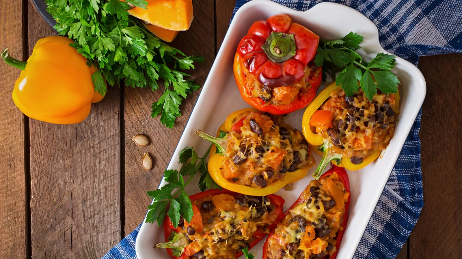 A cozy Asian stuffed pepper recipe with a surprisingly bold filling